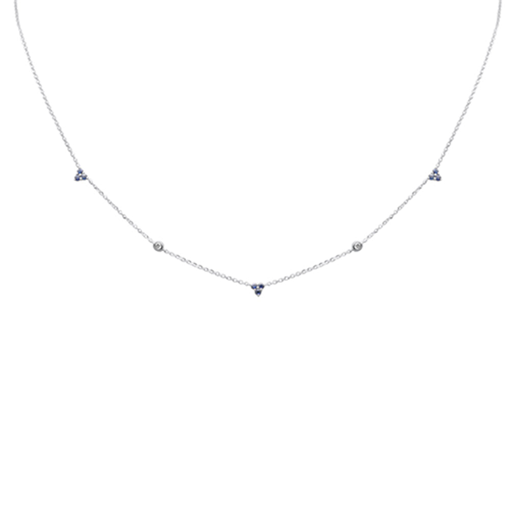 Muse Jewelry .28ct G SI 14K White Gold Diamond & Blue Sapphire Gemstones Pendant Necklace 16+2" Long