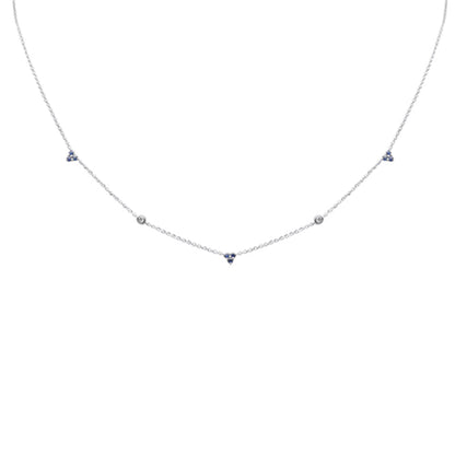 Muse Jewelry .28ct G SI 14K White Gold Diamond & Blue Sapphire Gemstones Pendant Necklace 16+2" Long