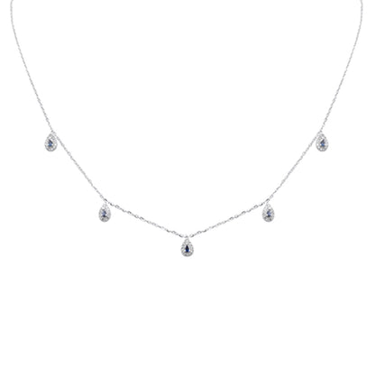 Muse Jewelry .50ct G SI 14K White Gold Diamond & Blue Sapphire Gemstones Pendant Necklace 16+2" Long