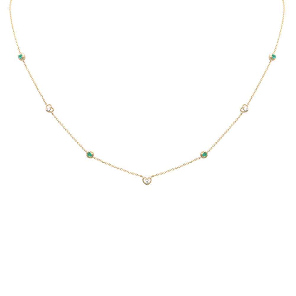 Muse Jewelry .19ct G SI 14K Yellow Gold Diamond & Emerald Gemstones Pendant Necklace 16+2" Long