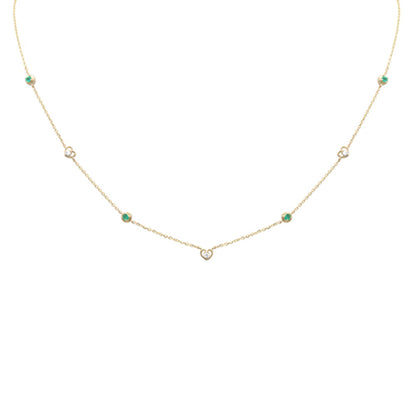 Muse Jewelry .19ct G SI 14K Yellow Gold Diamond & Emerald Gemstones Pendant Necklace 16+2" Long