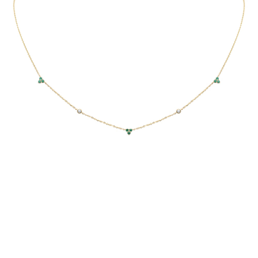 Muse Jewelry .22ct G SI 14K Yellow Gold Diamond & Emerald Gemstones Pendant Necklace 16+2" Long