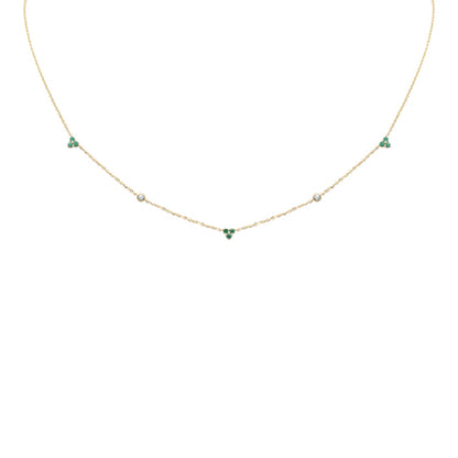 Muse Jewelry .22ct G SI 14K Yellow Gold Diamond & Emerald Gemstones Pendant Necklace 16+2" Long