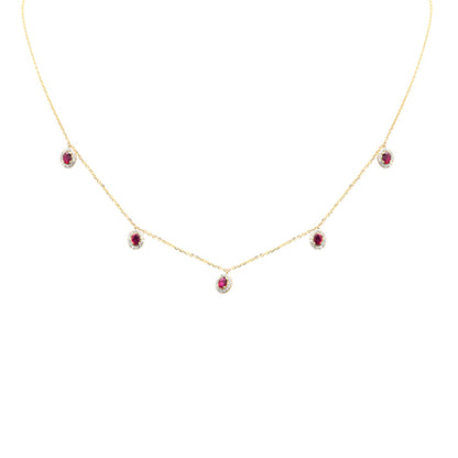 Muse Jewelry .85ct G SI 14K Yellow Gold Diamond & Ruby Gemstones Pendant Necklace 16+2" Long