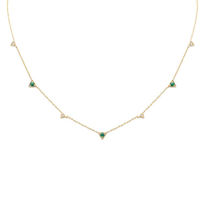 Muse Jewelry .23ct G SI 14K Yellow Gold Diamond & Emerald Gemstones Pendant Necklace 16+2" Long