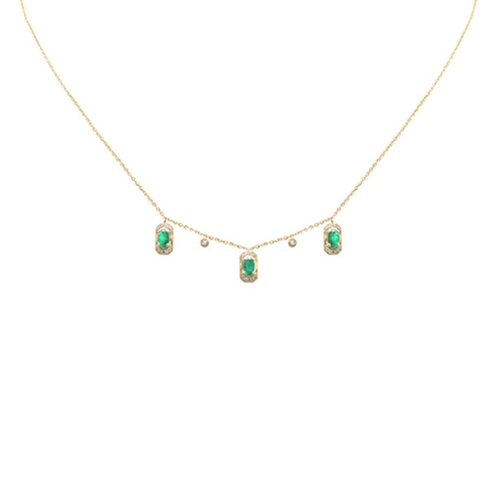 Muse Jewelry .12ct G SI 14K Yellow Gold Diamond & Emerald Gemstones Pendant Necklace 16+2" Long