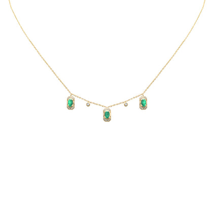 Muse Jewelry .12ct G SI 14K Yellow Gold Diamond & Emerald Gemstones Pendant Necklace 16+2" Long