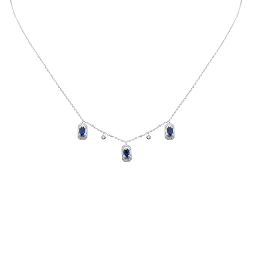 Muse Jewelry .96ct G SI 14K White Gold Diamond & Blue Sapphire Gemstones Pendant Necklace 16+2" Long