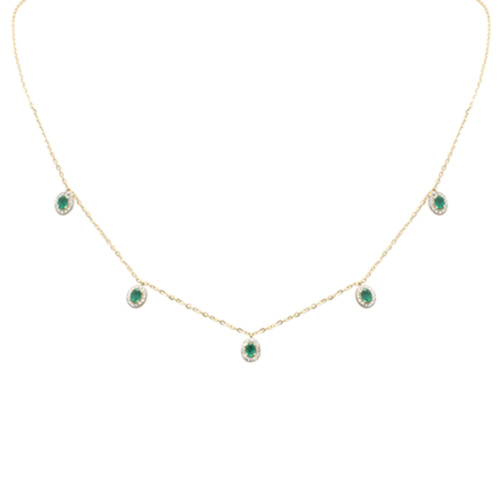 Muse Jewelry .77ct G SI 14K Yellow Gold Diamond & Emerald Gemstones Pendant Necklace 16+2" Long