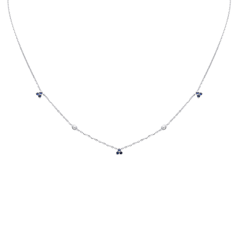 Muse Jewelry .25ct G SI 14K White Gold Diamond & Blue Sapphire Gemstones Pendant Necklace 16+2" Long