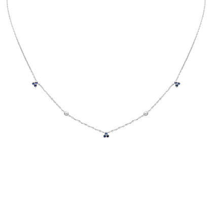 Muse Jewelry .25ct G SI 14K White Gold Diamond & Blue Sapphire Gemstones Pendant Necklace 16+2" Long