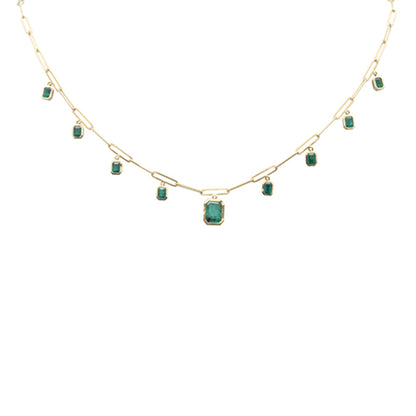Muse Jewelry 3.07ct G SI 14K Yellow Gold Natural Emerald Gemstones Paper Clip Pendant Necklace 18" Long