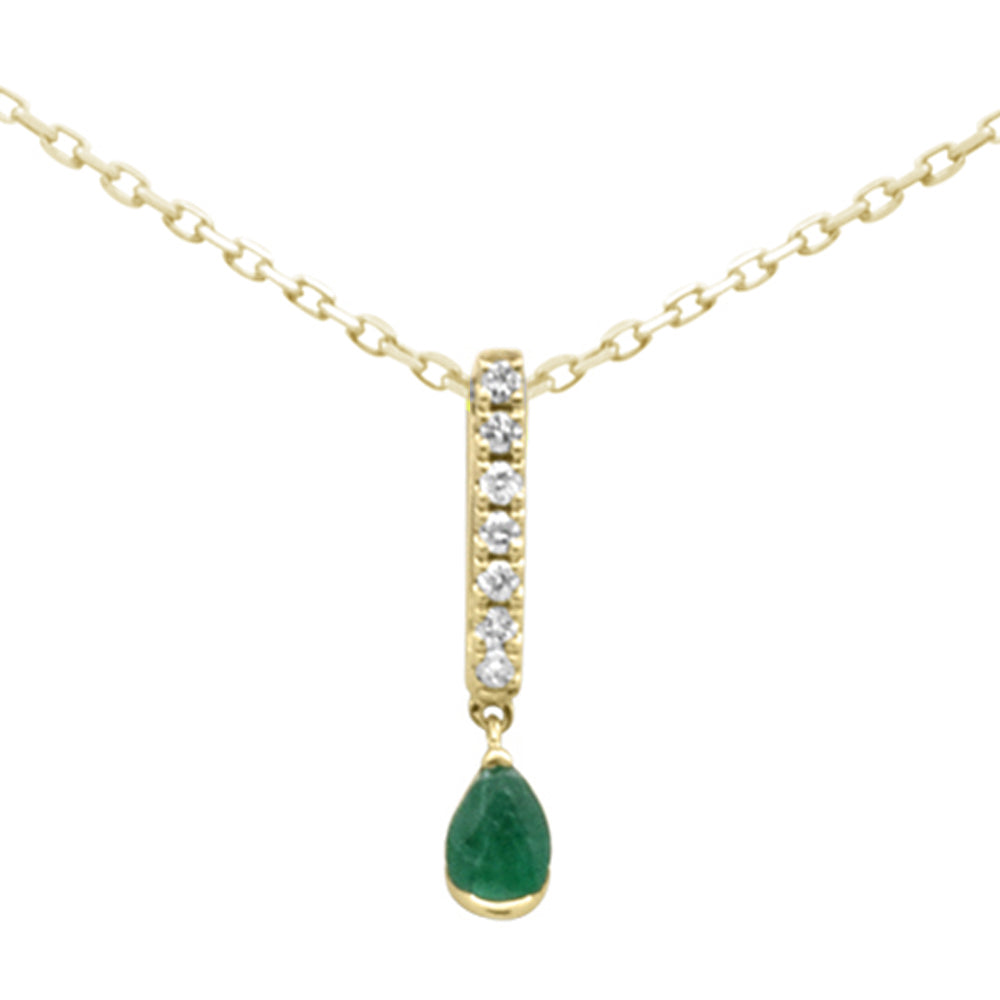 Muse Jewelry .22ct G SI 14K Yellow Gold Diamond & Emerald Gemstone Pendant Necklace 18" Long Chain