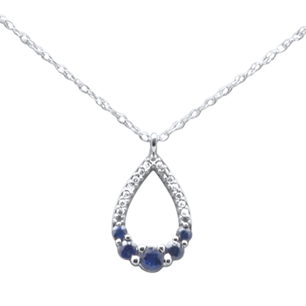 Muse Jewelry .26ct G SI 14K White Gold Diamond & Blue Sapphire Pendant Necklace 18" Long