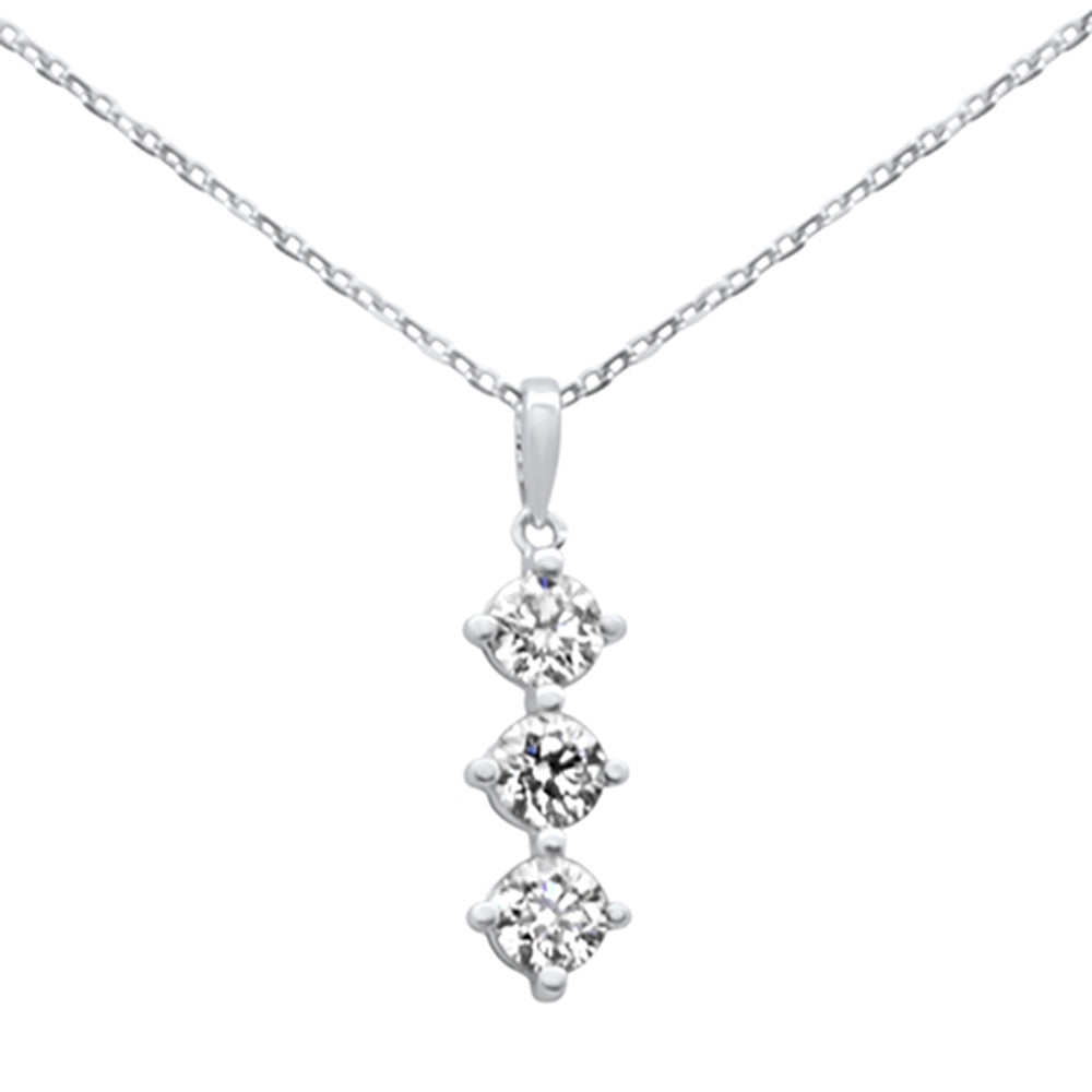 Muse Jewelry .62ct G SI 14K White Gold Diamond 3 Stone Pendant Necklace 18" Long Chain