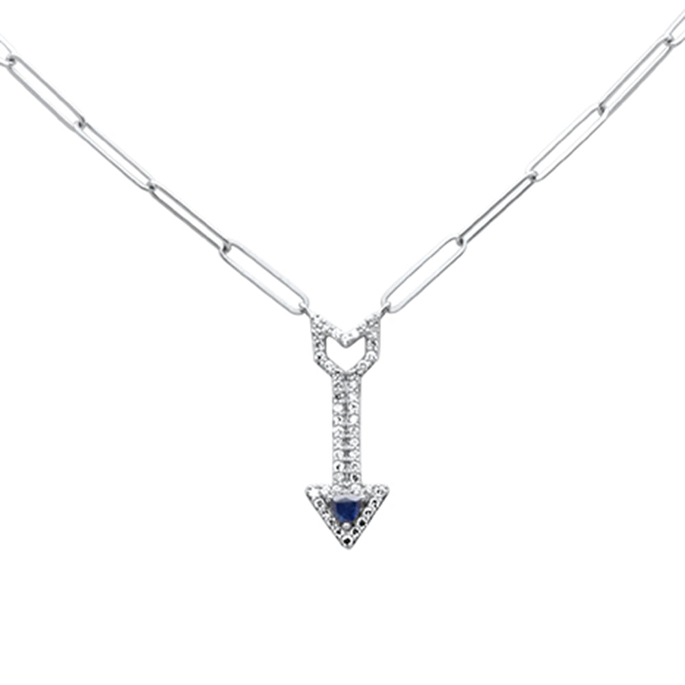 Muse Jewelry .34ct G SI 14K White Gold Diamond & Blue Sapphire Gemstones Arrow Pendant Necklace 18" Long