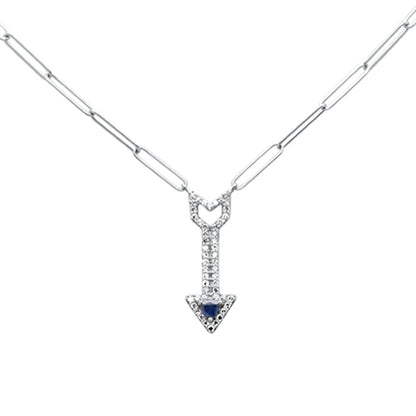 Muse Jewelry .34ct G SI 14K White Gold Diamond & Blue Sapphire Gemstones Arrow Pendant Necklace 18" Long