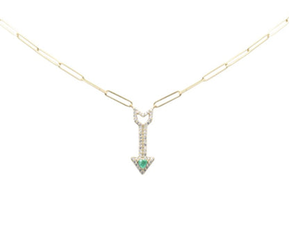 Muse Jewelry .34ct G SI 14K Yellow Gold Diamond & Emerald Gemstones Arrow Pendant 18" Long