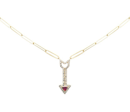 Muse Jewelry .37ct G SI 14K Yellow Gold Diamond & Ruby Gemstones Arrow Pendant 18" Long