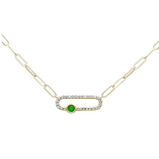 Muse Jewelry .37ct G SI 14k Yellow Gold Diamond & Emerald Gemstones Paper clip Pendant Necklace 14+2" Long Chain