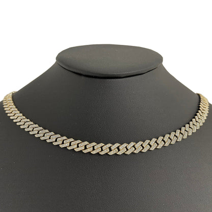 Muse Jewelry 7MM 10.46ct 14K Yellow Gold Diamond Micro Pave Miami Square Cuban Link Necklace 22"