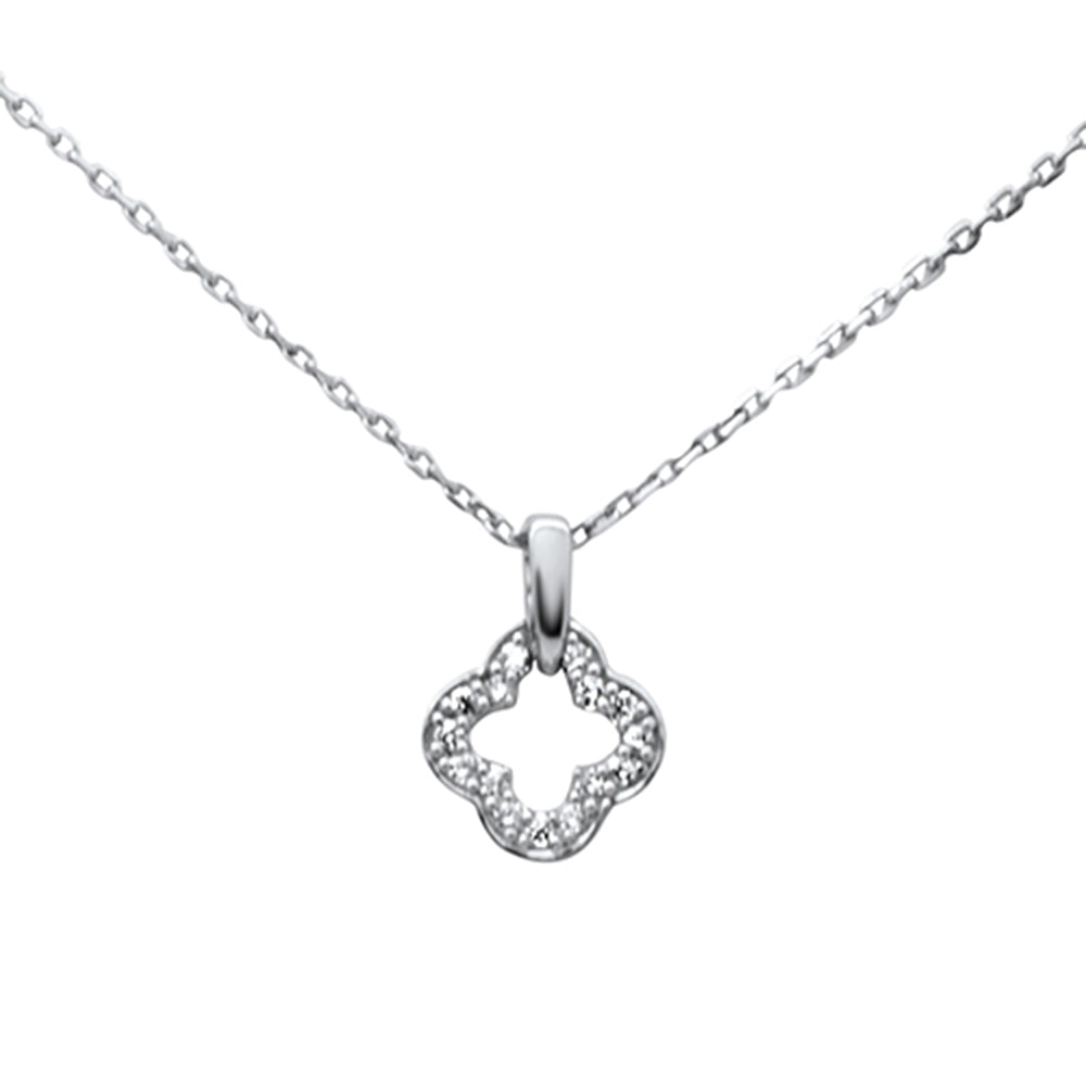 Muse Jewelry .10ct G SI 14K White Gold Diamond Clover Necklace Pendant 18" Long Chain