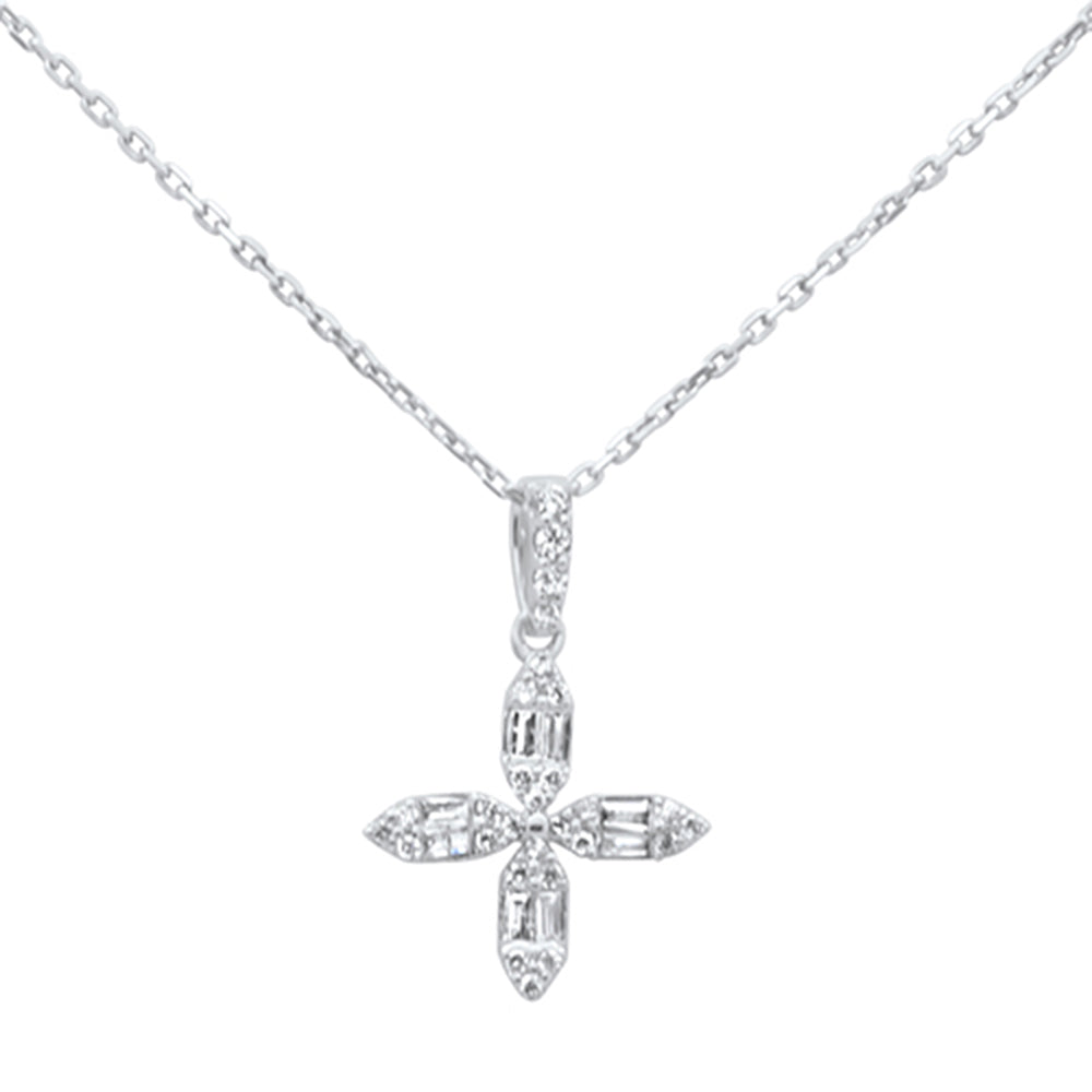 Muse Jewelry .25ct G SI 14K White Gold Round & Baguette Diamond Cross Pendant Necklace 18" Long