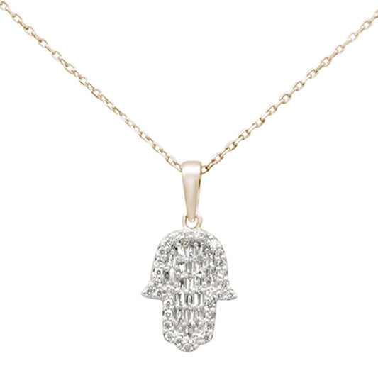 Muse Jewelry .26ct G SI 14K Yellow Gold Diamond Round & Baguette Hamsa Pendant Necklace 18" Long