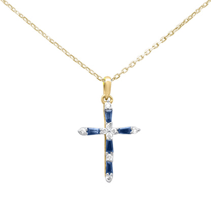 Muse Jewelry .31ct G SI 14K Yellow Gold Diamond & Blue Sapphire Gemstones Pendant Necklace 18" Long