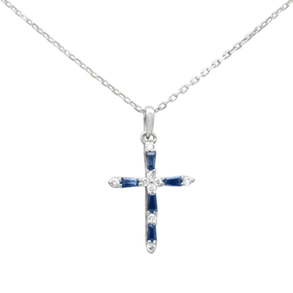 Muse Jewelry .32ct G SI 14K White Gold Diamond & Blue Sapphire Gemstones Pendant Necklace 18" Long