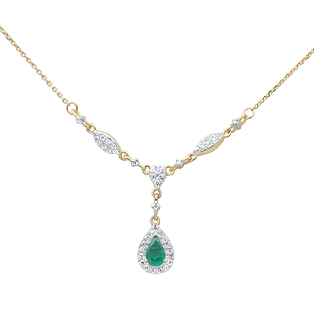 Muse Jewelry .61ct G SI 14K Yellow Gold Diamond & Emerald Gemstones Drop Pendant Necklace 16" Long Chain