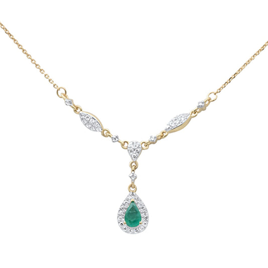 Muse Jewelry .61ct G SI 14K Yellow Gold Diamond & Emerald Gemstones Drop Pendant Necklace 16" Long Chain