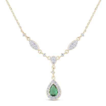 Muse Jewelry .61ct G SI 14K Yellow Gold Diamond & Emerald Gemstones Drop Pendant Necklace 16" Long Chain