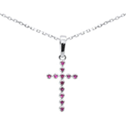 Muse Jewelry .10ct G SI 14K White Gold Ruby Gemstones Cross Pendant Necklace 18' Long Chain