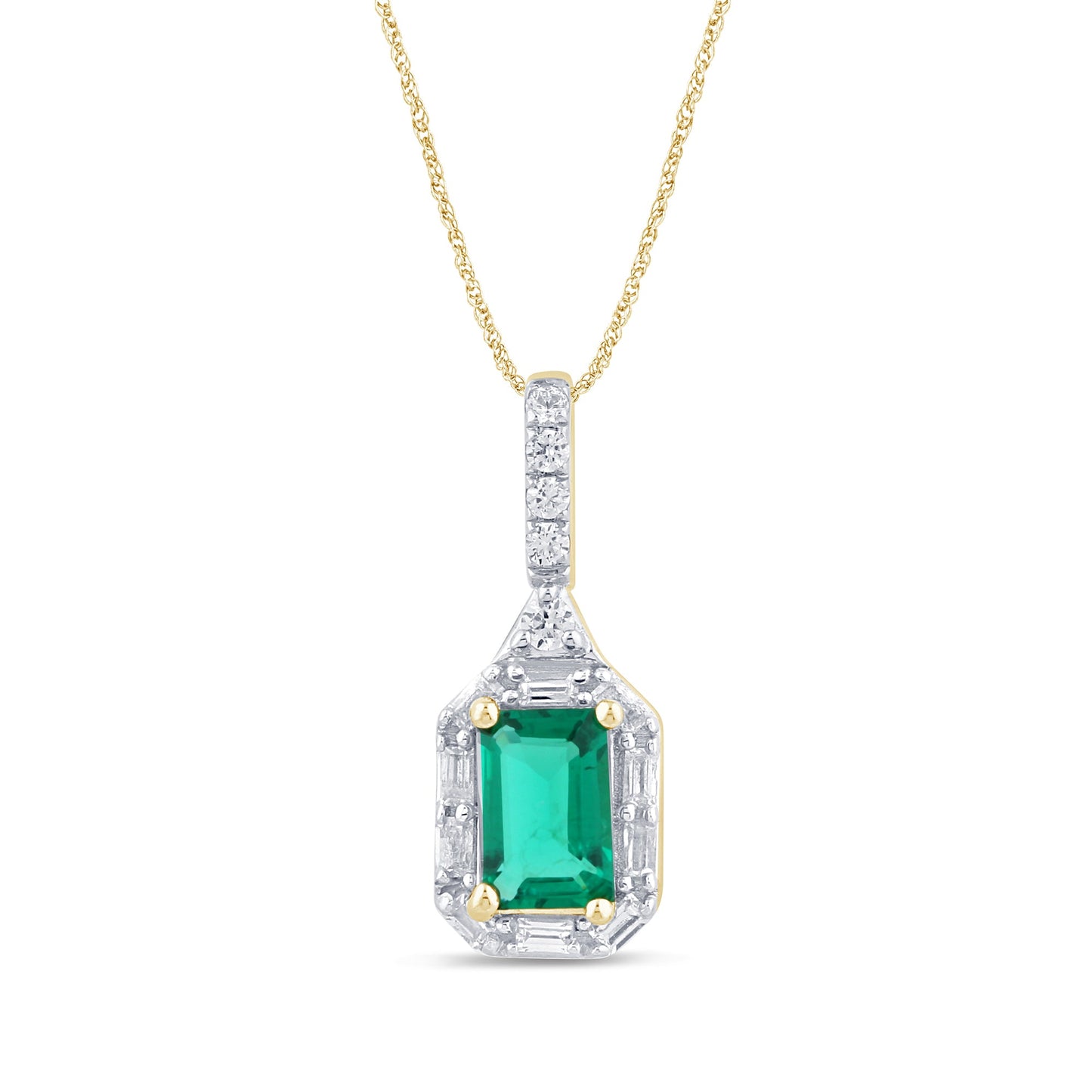 Muse Jewelry .80ct G SI 14K Yellow Gold Diamond & Emerald Gemstones Cross Pendant Necklace 18' Long Chain