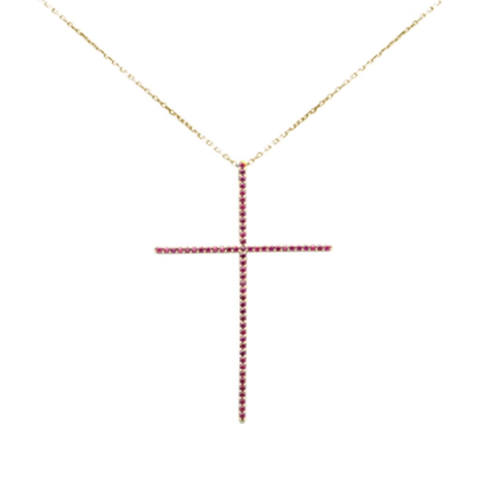 Muse Jewelry .49ct G SI 14K Yellow Gold Ruby Gemstones Cross Pendant Necklace 18" Long Chain