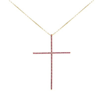 Muse Jewelry .49ct G SI 14K Yellow Gold Ruby Gemstones Cross Pendant Necklace 18" Long Chain