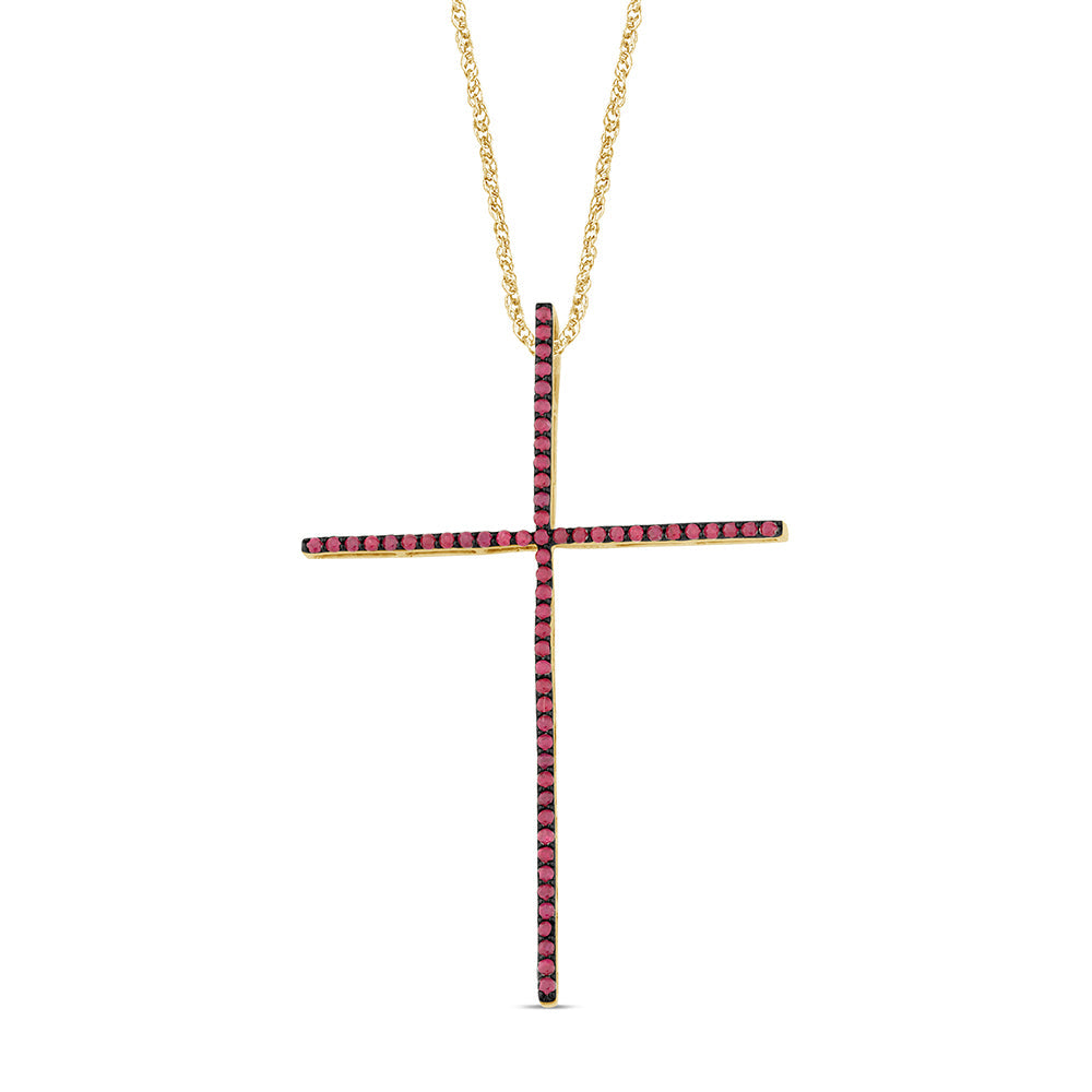 Muse Jewelry .49ct G SI 14K Yellow Gold Ruby Gemstones Cross Pendant Necklace 18" Long Chain