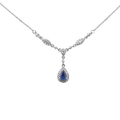 Muse Jewelry .84ct G SI 14K White Gold Diamond & Blue Sapphire Gemstone Drop Pendant Necklace 16+2" Ext Long