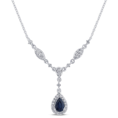 Muse Jewelry .84ct G SI 14K White Gold Diamond & Blue Sapphire Gemstone Drop Pendant Necklace 16+2" Ext Long