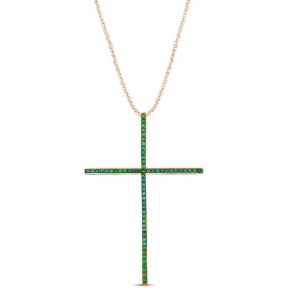 Muse Jewelry .32ct G SI 14K Yellow Gold Emerald Gemstones Pendant Necklace 18" Long Chain