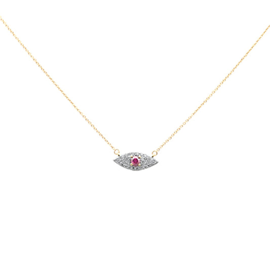 Muse Jewelry .43ct G SI 14K Yellow Gold Diamond & Ruby Gemstone Evil Eye Pendant Necklace 18" Long