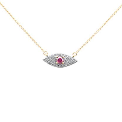 Muse Jewelry .43ct G SI 14K Yellow Gold Diamond & Ruby Gemstone Evil Eye Pendant Necklace 18" Long