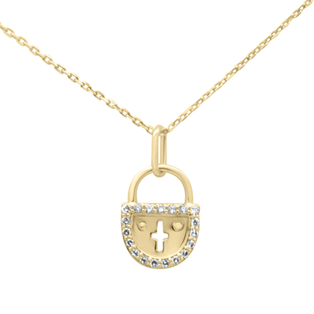 Muse Jewelry .15ct G SI 14K Yellow Gold Diamond Lock Pendant Necklace 18" Long Chain