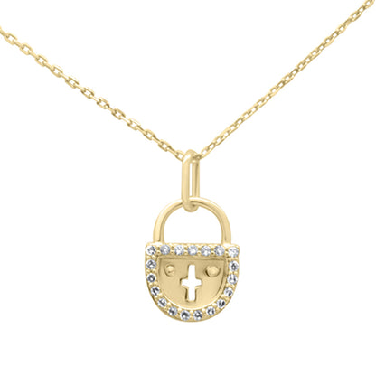 Muse Jewelry .15ct G SI 14K Yellow Gold Diamond Lock Pendant Necklace 18" Long Chain