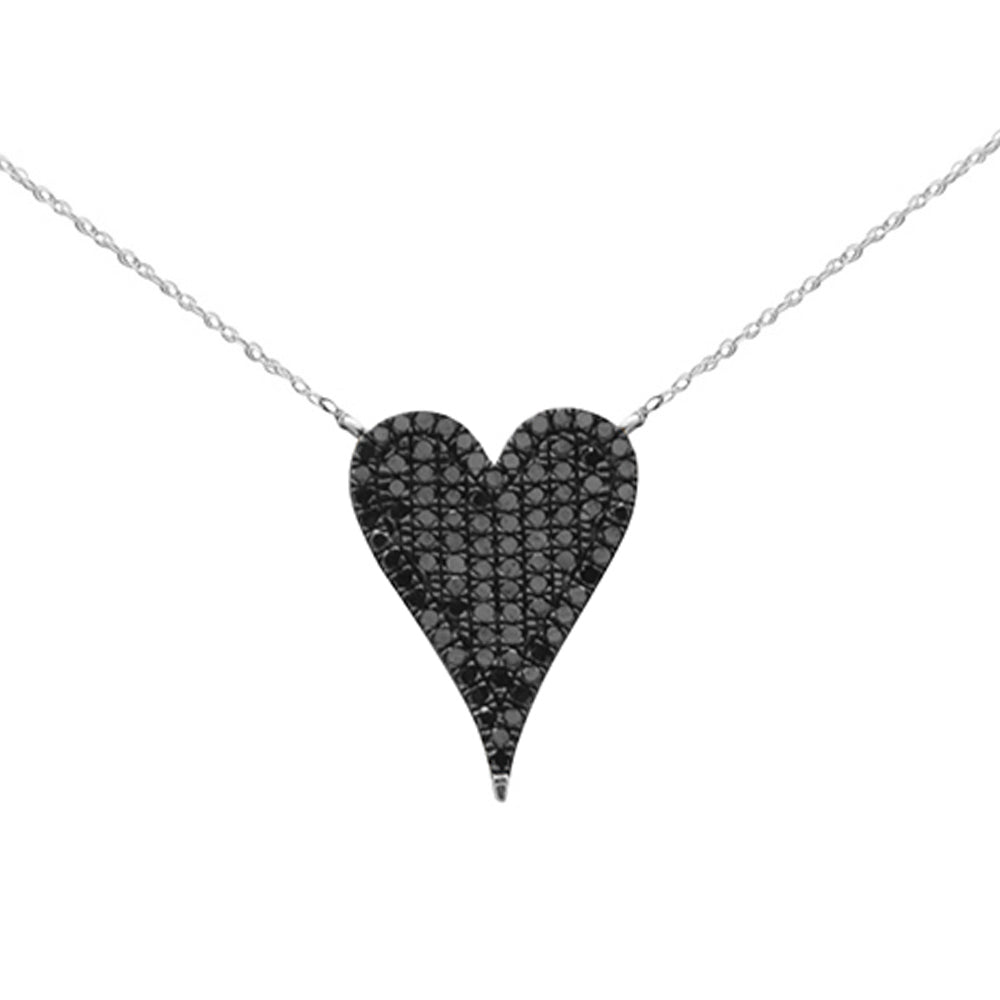 Muse Jewelry .72ct G SI 14K White Gold Diamond Heart Shape Black Diamond Pendant Necklace 18" Long Chain