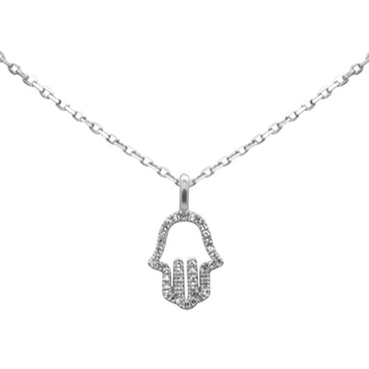 Muse Jewelry .20ct G SI 14K White Gold Diamond Hand of Hamsa Pendant Necklace 18" Long Chain