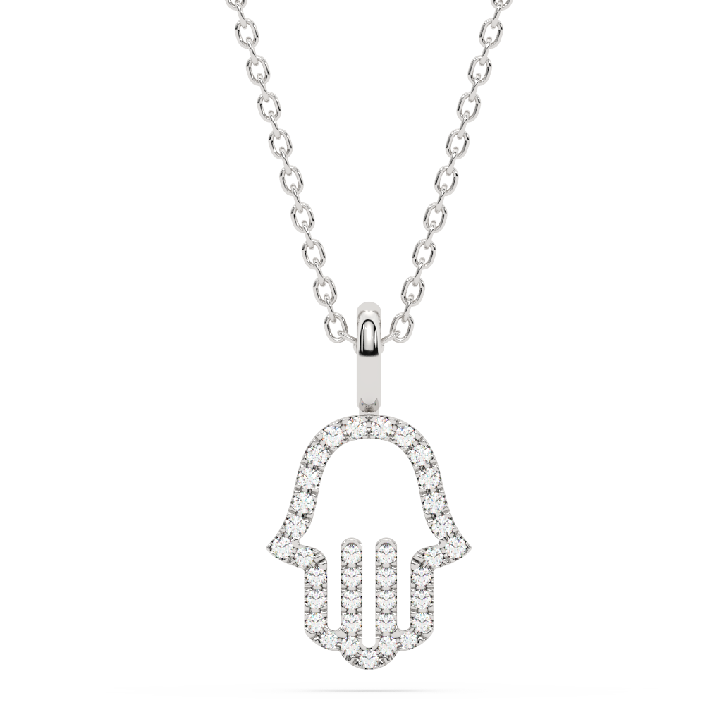 Muse Jewelry .20ct G SI 14K White Gold Diamond Hand of Hamsa Pendant Necklace 18" Long Chain