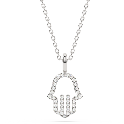 Muse Jewelry .20ct G SI 14K White Gold Diamond Hand of Hamsa Pendant Necklace 18" Long Chain