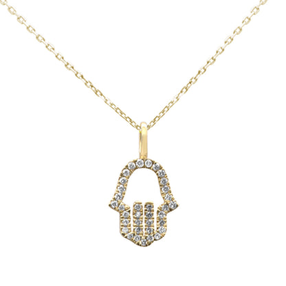 Muse Jewelry .20ct G SI 14K Yellow Gold Diamond Hand of Hamsa Pendant Necklace 18" Long Chain